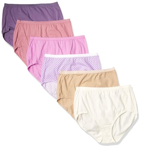 JUST MY SIZE Women's Plus Size Cool Comfort Cotton High Brief 6-Pack, Assorted, 13 (16156C)